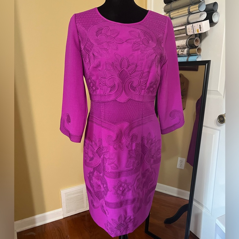 ANTONIO MELANI Pink Sheath Dress with Bishop Sleeves
